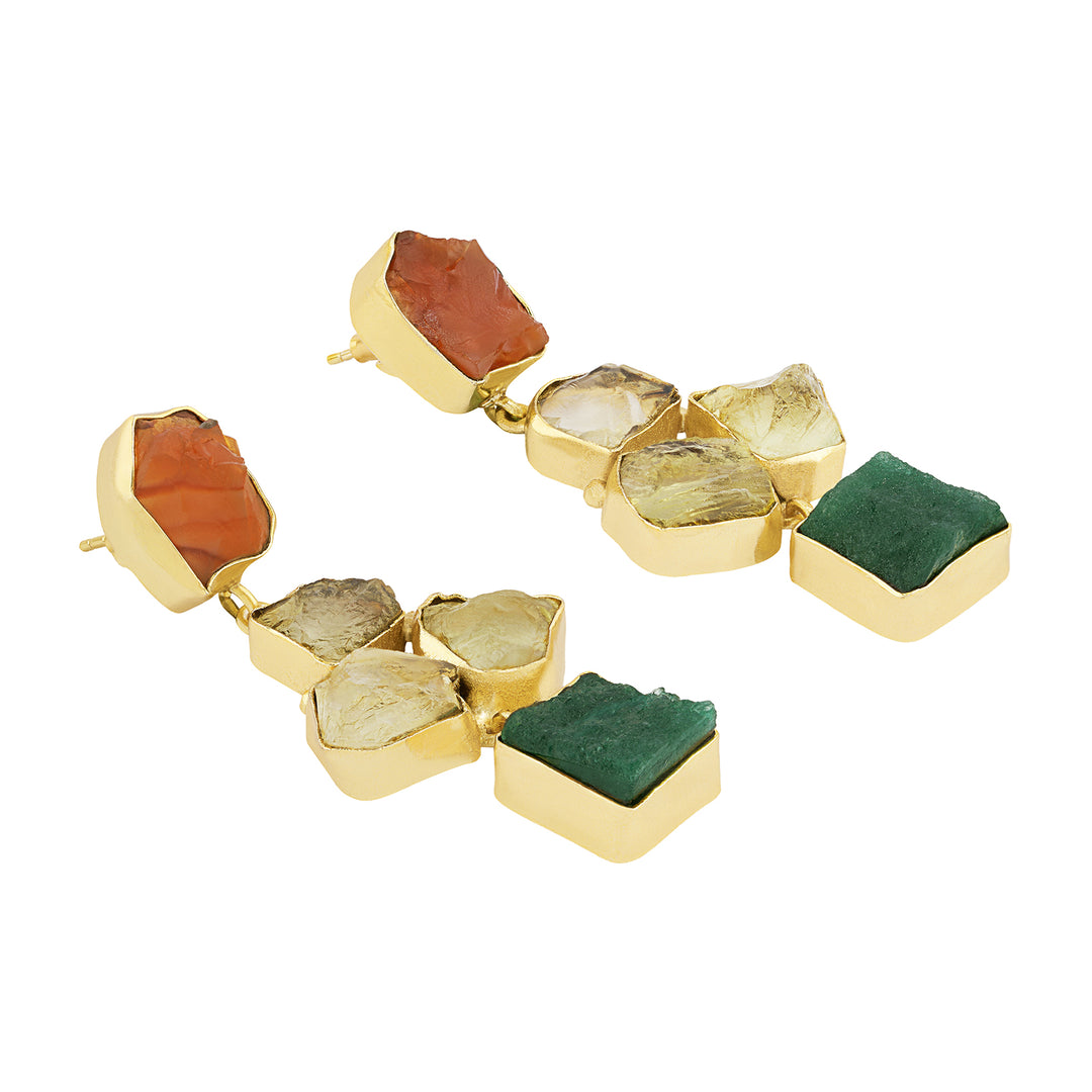 Teejh Aneri Orange Yellow and Dark Green Natural Stone Earrings