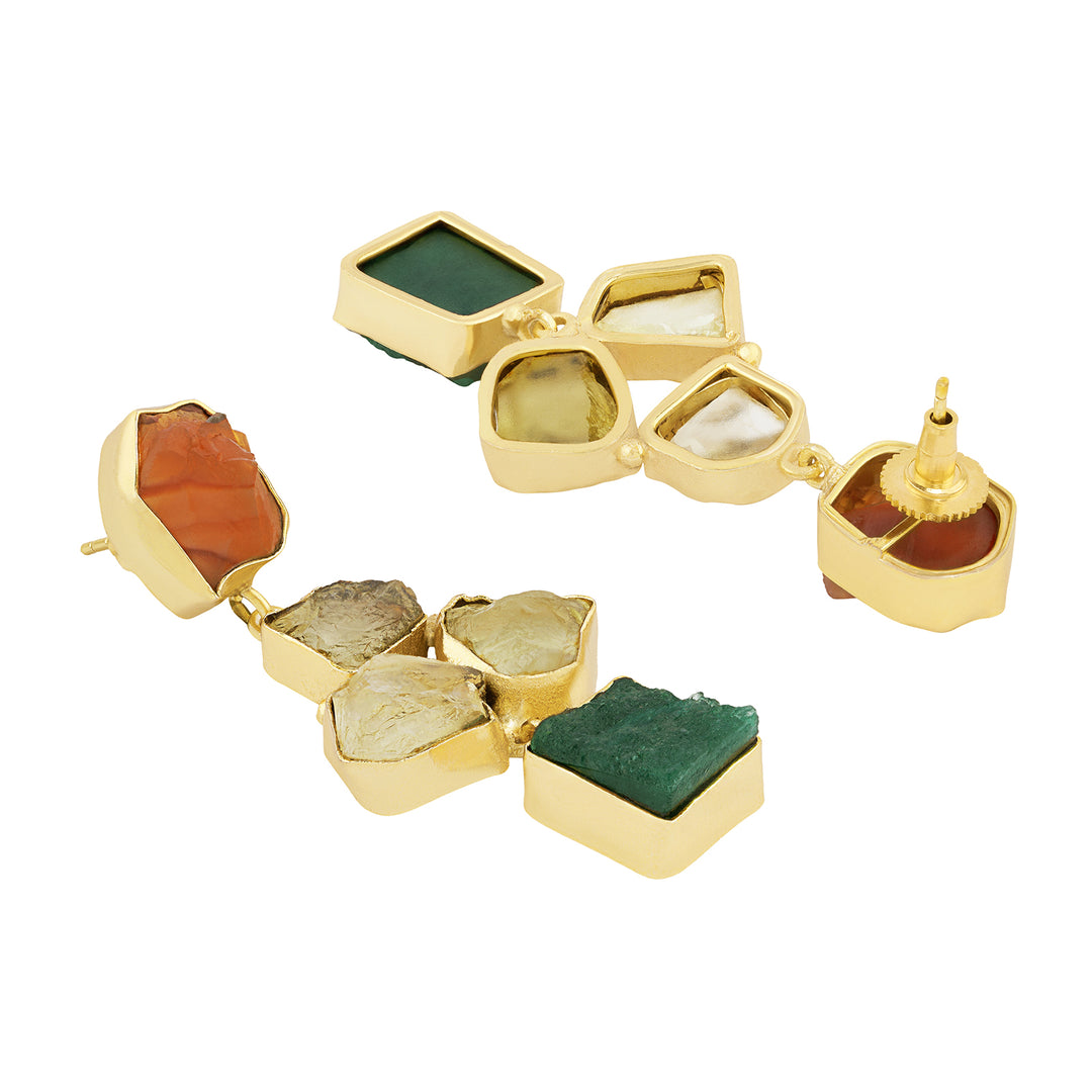 Teejh Aneri Orange Yellow and Dark Green Natural Stone Earrings