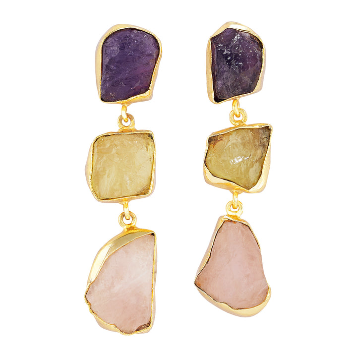 Teejh Kyari Purple Yellow and Pink Natural Stone Danglers