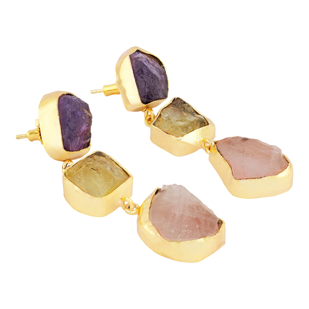 Teejh Kyari Purple Yellow and Pink Natural Stone Danglers