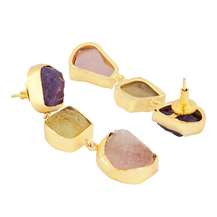 Teejh Kyari Purple Yellow and Pink Natural Stone Danglers