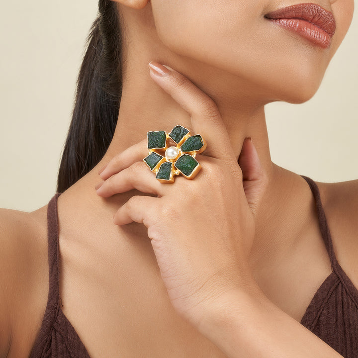 Teejh Veyna Dark Green Natural Stone Rings