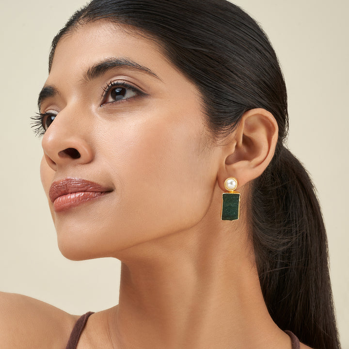 Teejh Liora Dark Green Natural Stone Earrings