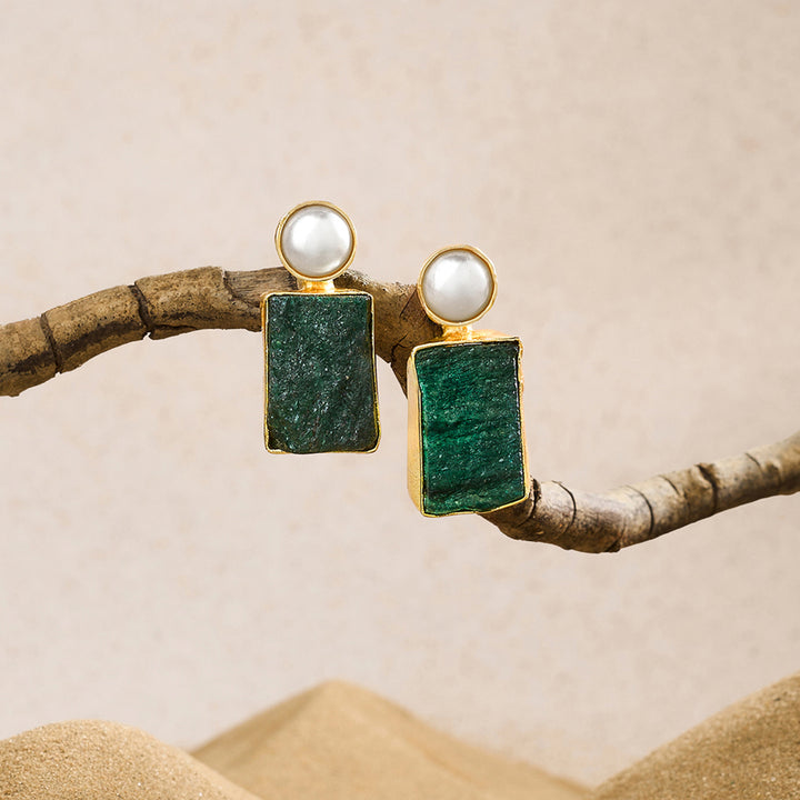 Teejh Liora Dark Green Natural Stone Earrings