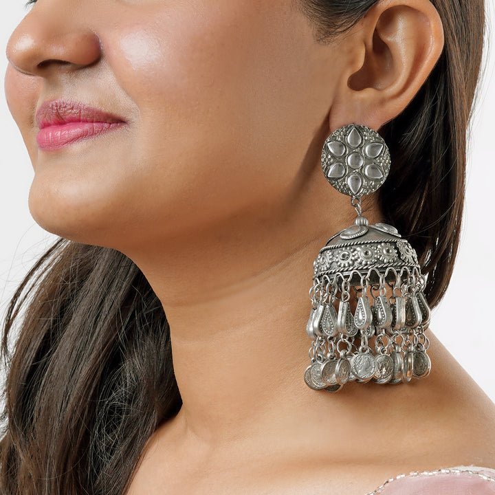 Teejh Iksu Silver Oxidised Jhumkas