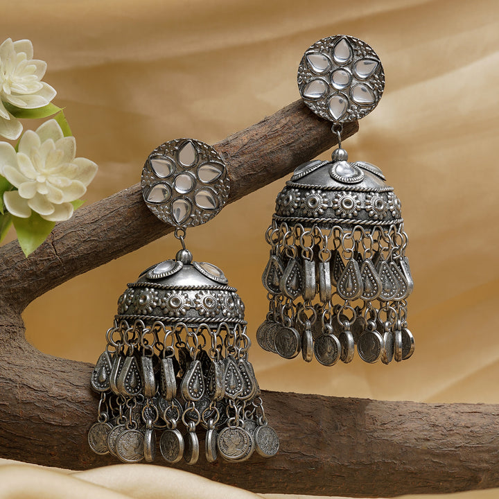 Teejh Iksu Silver Oxidised Jhumkas