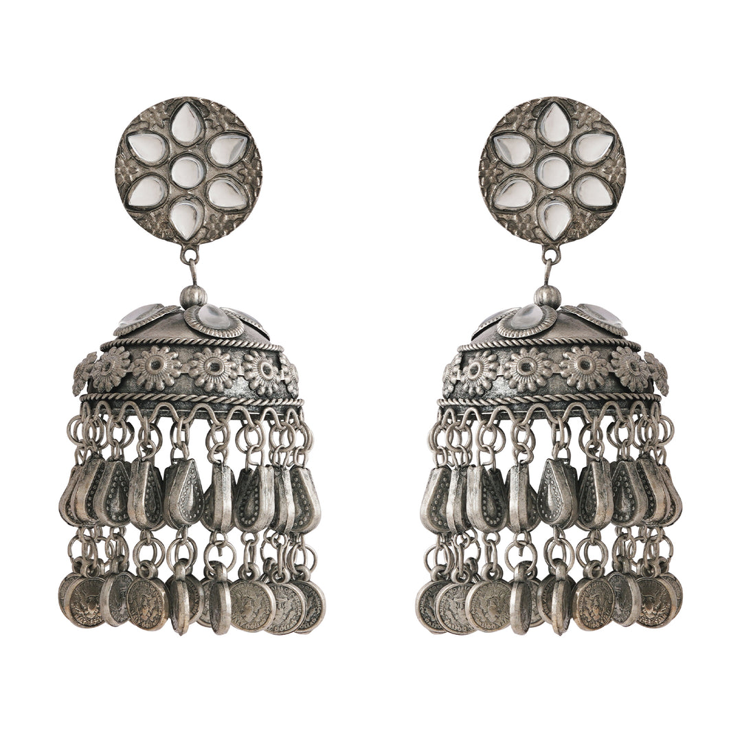 Teejh Iksu Silver Oxidised Jhumkas