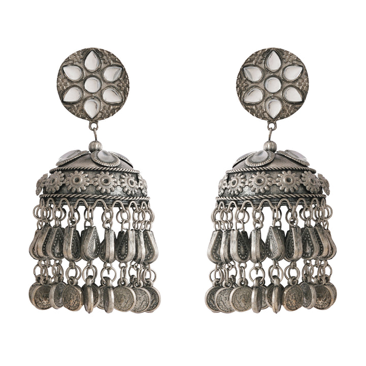 Teejh Iksu Silver Oxidised Jhumkas
