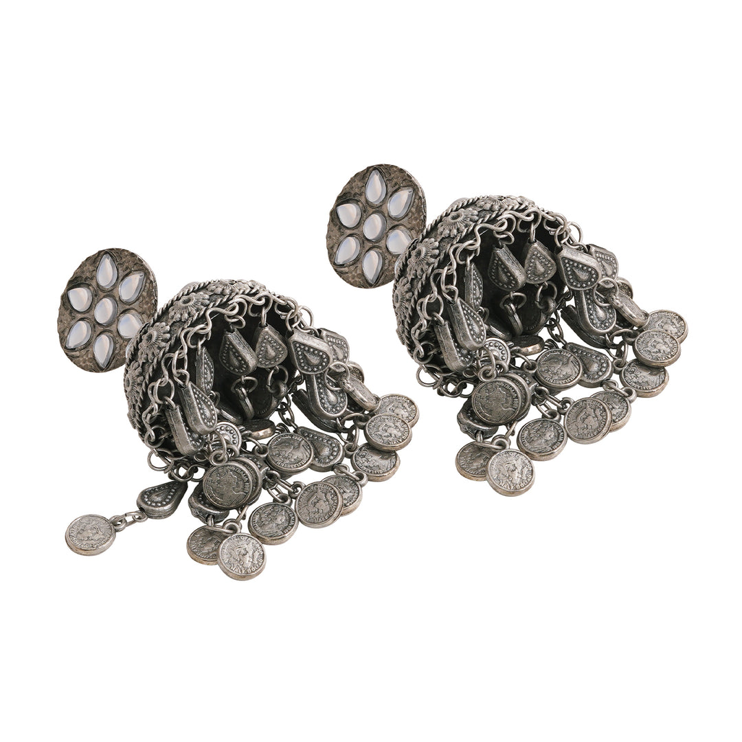 Teejh Iksu Silver Oxidised Jhumkas