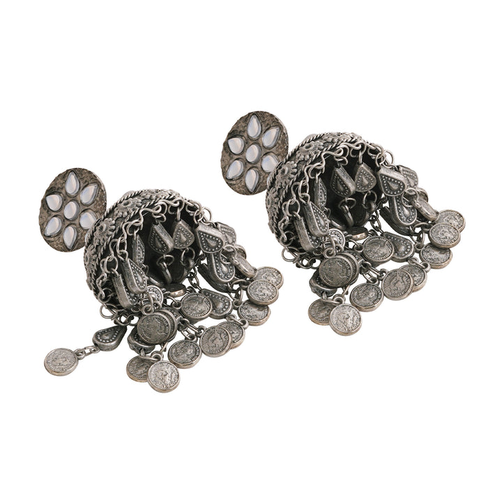 Teejh Iksu Silver Oxidised Jhumkas