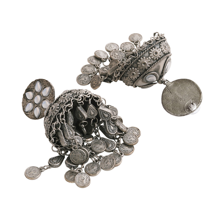 Teejh Iksu Silver Oxidised Jhumkas