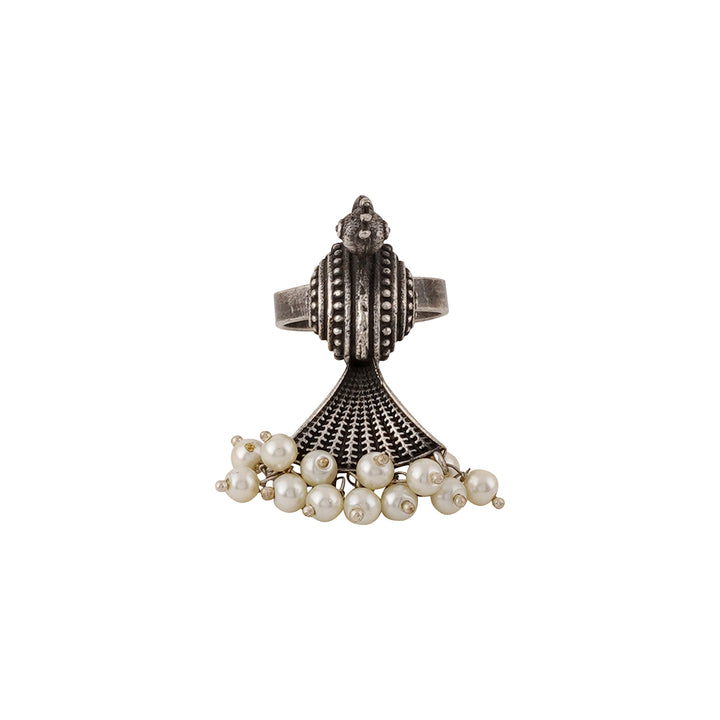 Teejh Sarata Silver Oxidised Pearl Ring