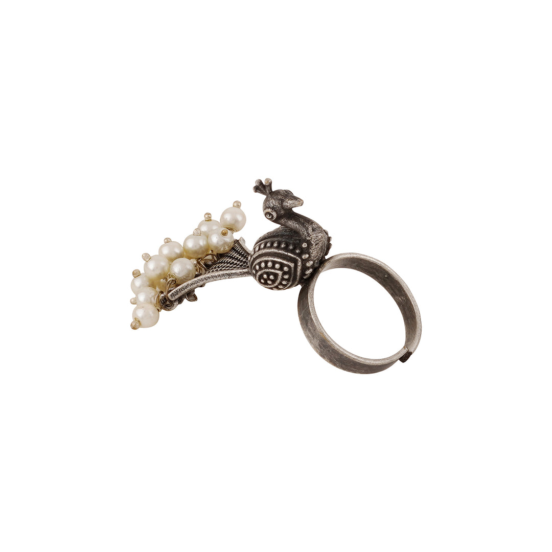Teejh Sarata Silver Oxidised Pearl Ring