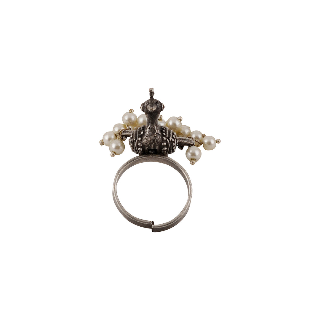 Teejh Sarata Silver Oxidised Pearl Ring