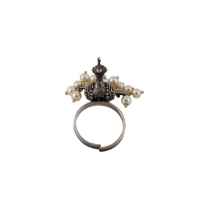 Teejh Sarata Silver Oxidised Pearl Ring
