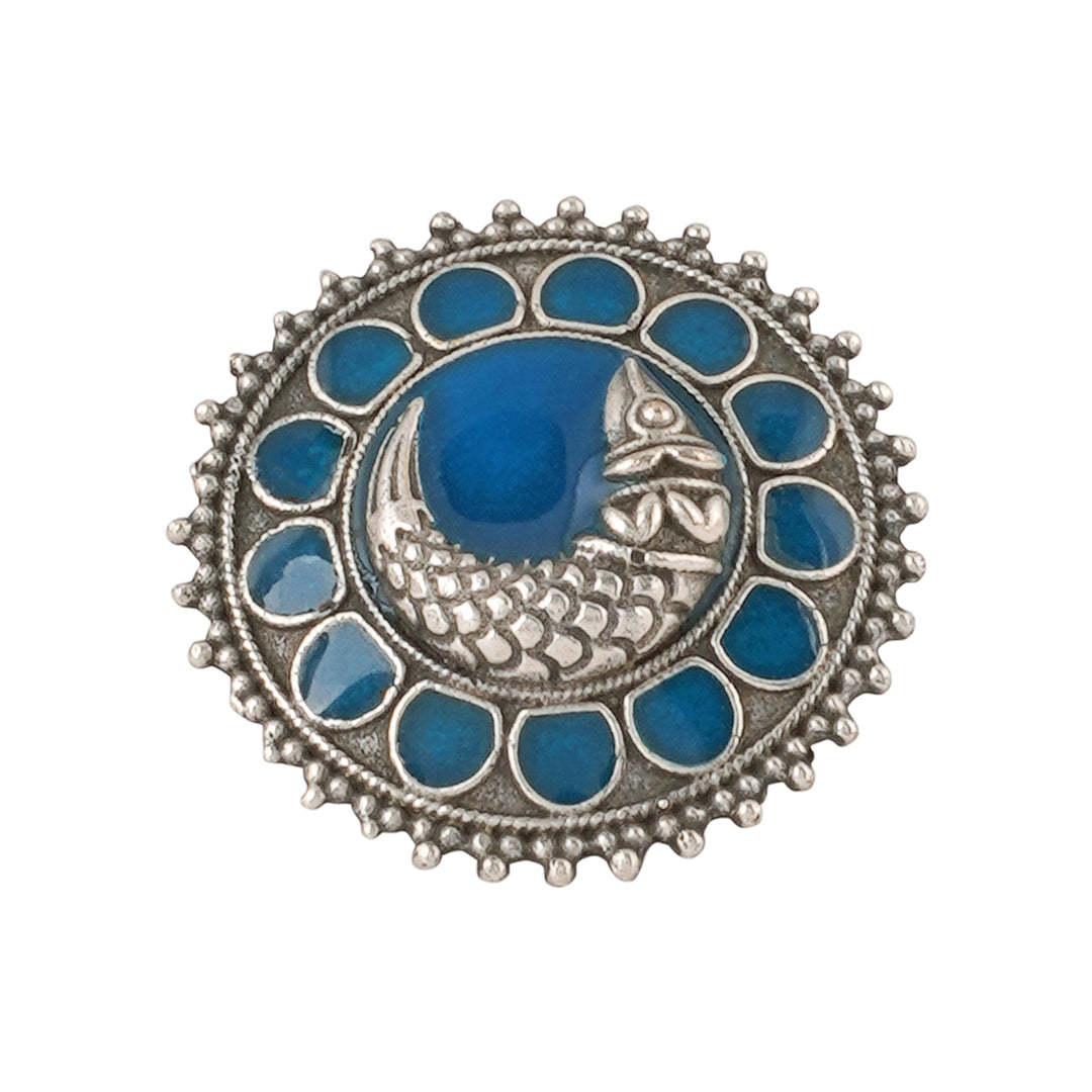 Teejh Zira Silver Oxidised Blue Enamel Ring