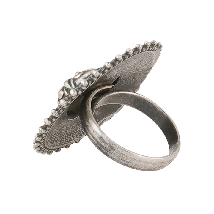 Teejh Zira Silver Oxidised Blue Enamel Ring