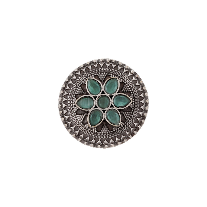 Teejh Diava Silver oxidised Sea Green Stone Ring