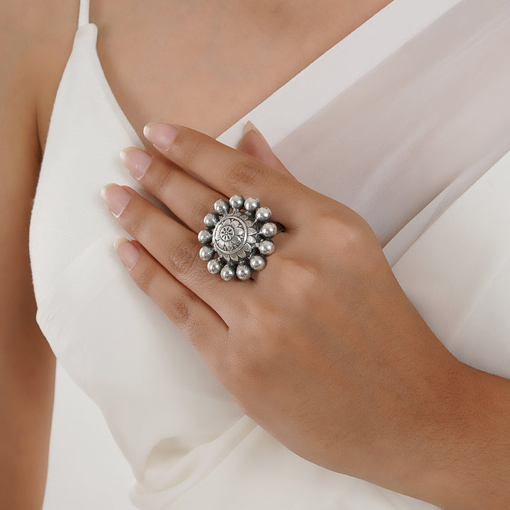 Teejh Zehna Silver Oxidised Ring