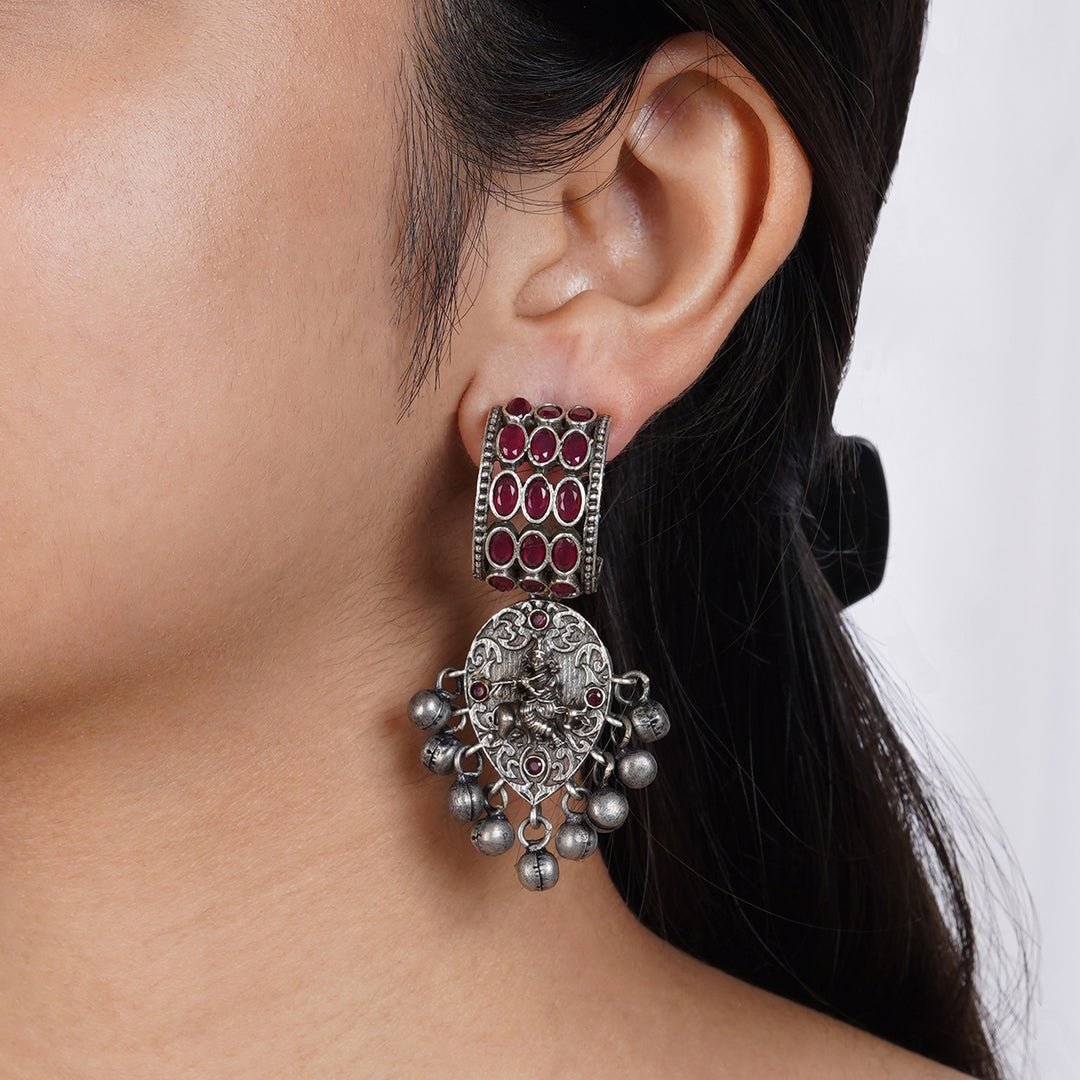 Teejh Zainaz Silver Oxidised Stone Earring