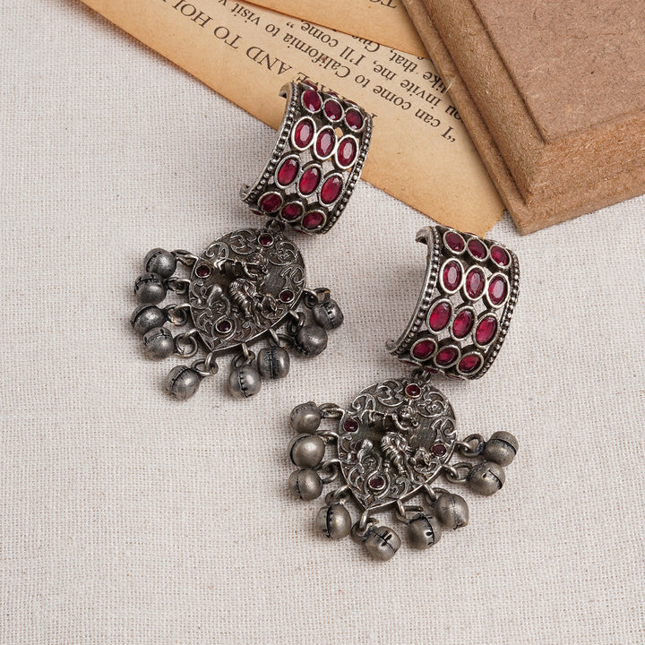 Teejh Zainaz Silver Oxidised Stone Earring