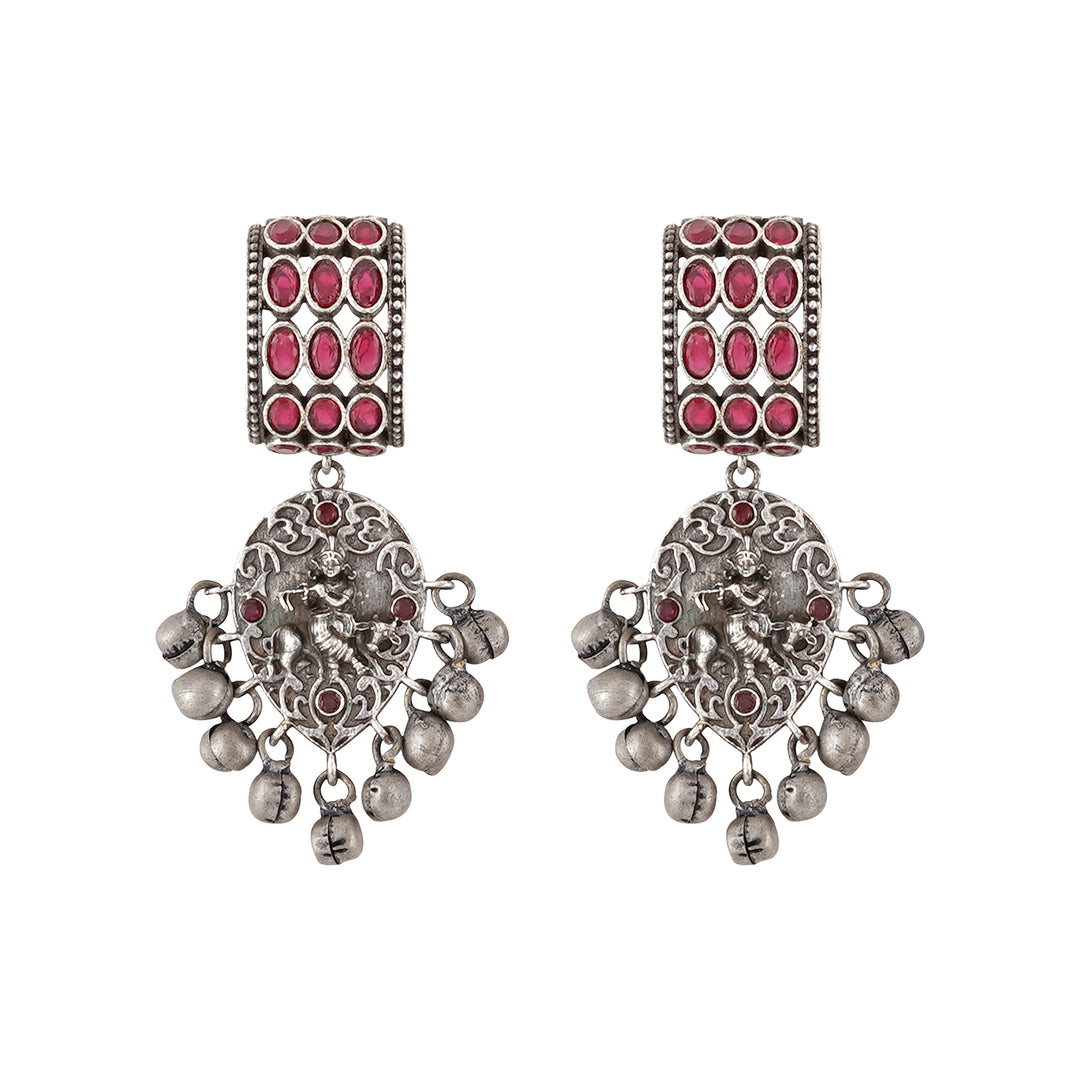 Teejh Zainaz Silver Oxidised Stone Earring