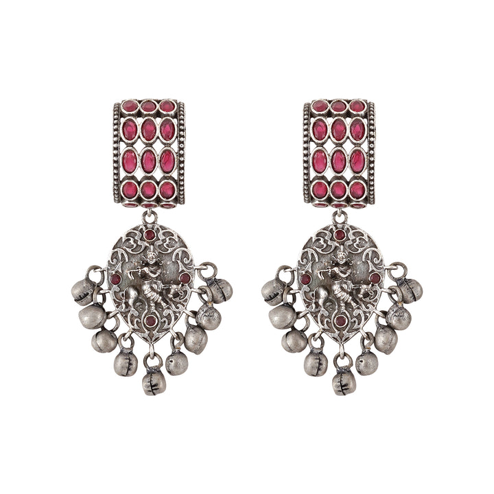 Teejh Zainaz Silver Oxidised Stone Earring