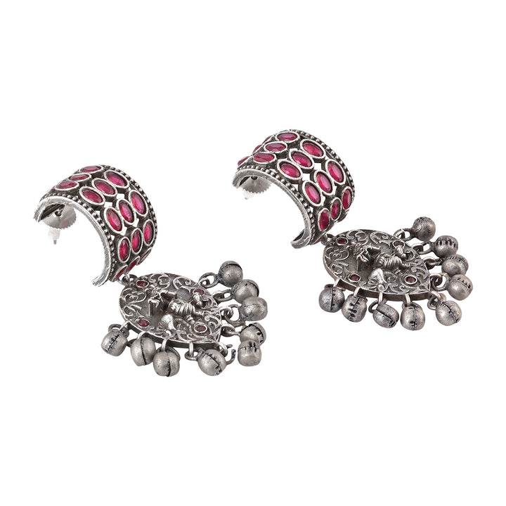 Teejh Zainaz Silver Oxidised Stone Earring