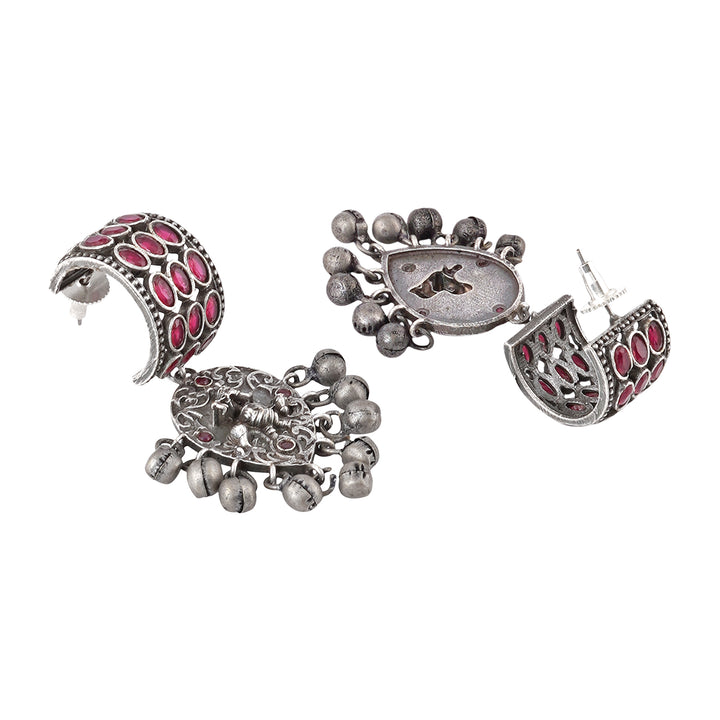 Teejh Zainaz Silver Oxidised Stone Earring