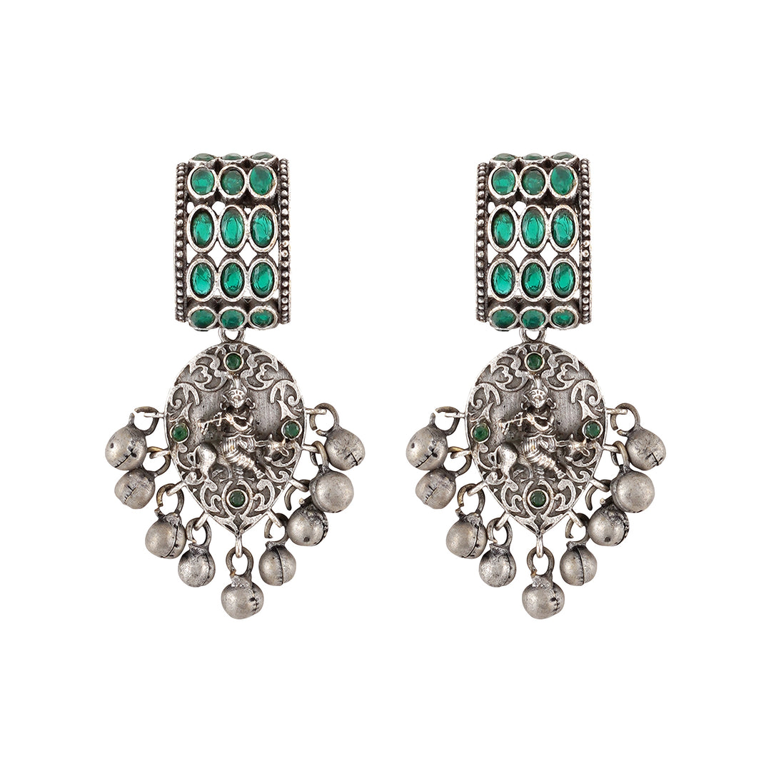 Teejh Ainaaz Silver Oxidised Stone Earring