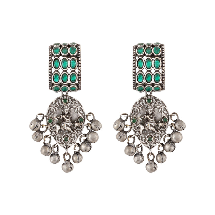 Teejh Ainaaz Silver Oxidised Stone Earring