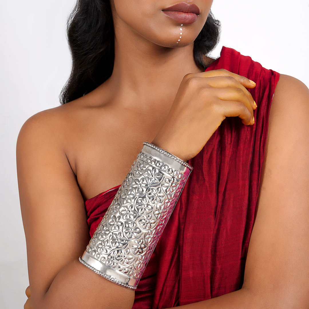 Kazi Silver Oxidised Cuff Bracelet