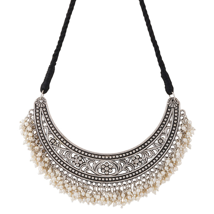 Shirin silver oxidised pearl necklace