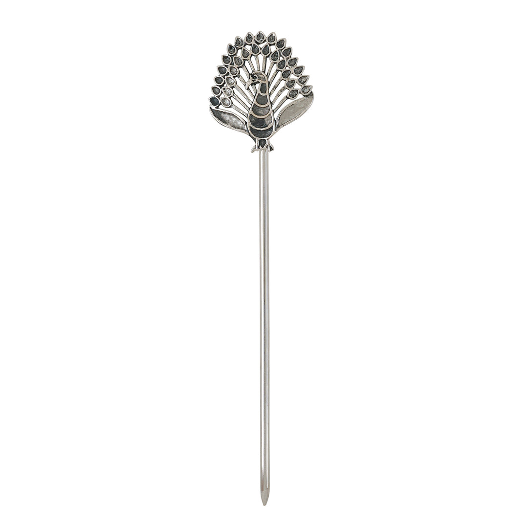 Teejh Morya Silver Oxidised Peacock Juda Pin