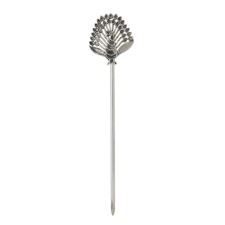 Teejh Morya Silver Oxidised Peacock Juda Pin