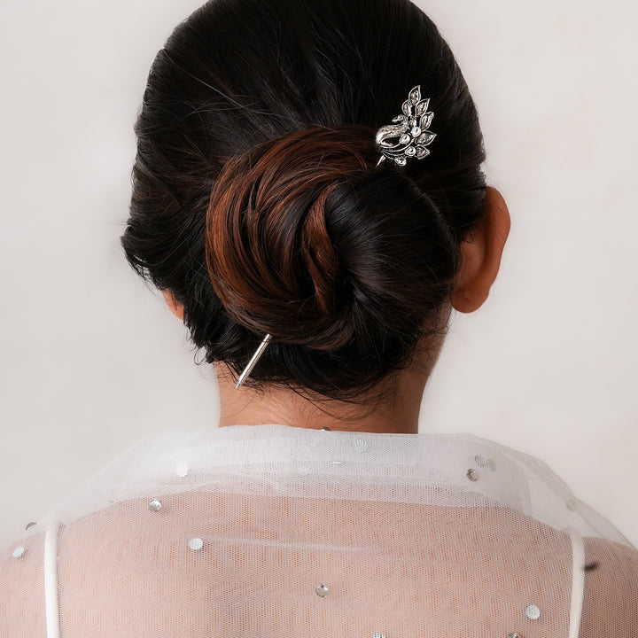 Teejh Mayuri Silver Oxidised Peacock Juda Pin