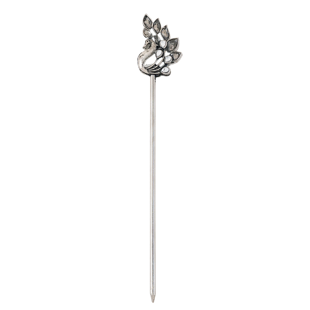 Teejh Mayuri Silver Oxidised Peacock Juda Pin