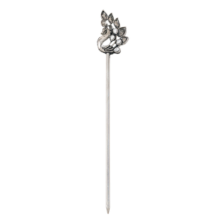 Teejh Mayuri Silver Oxidised Peacock Juda Pin