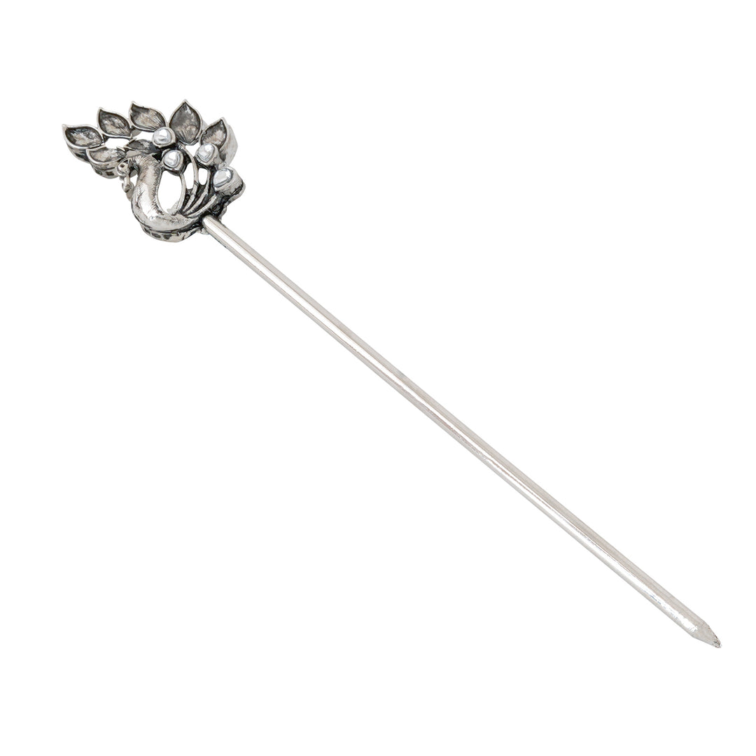 Teejh Mayuri Silver Oxidised Peacock Juda Pin