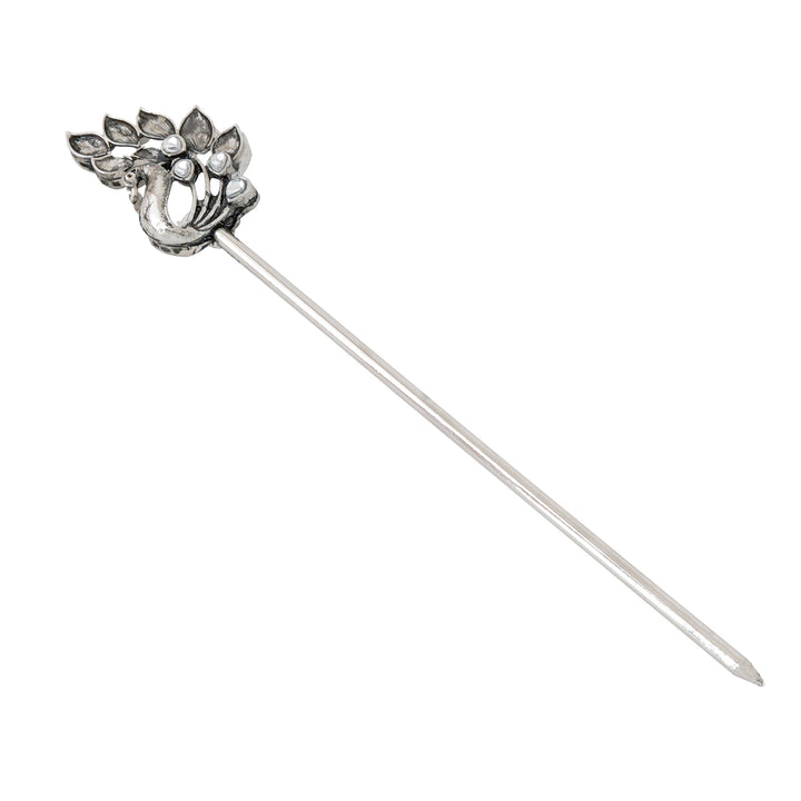 Teejh Mayuri Silver Oxidised Peacock Juda Pin