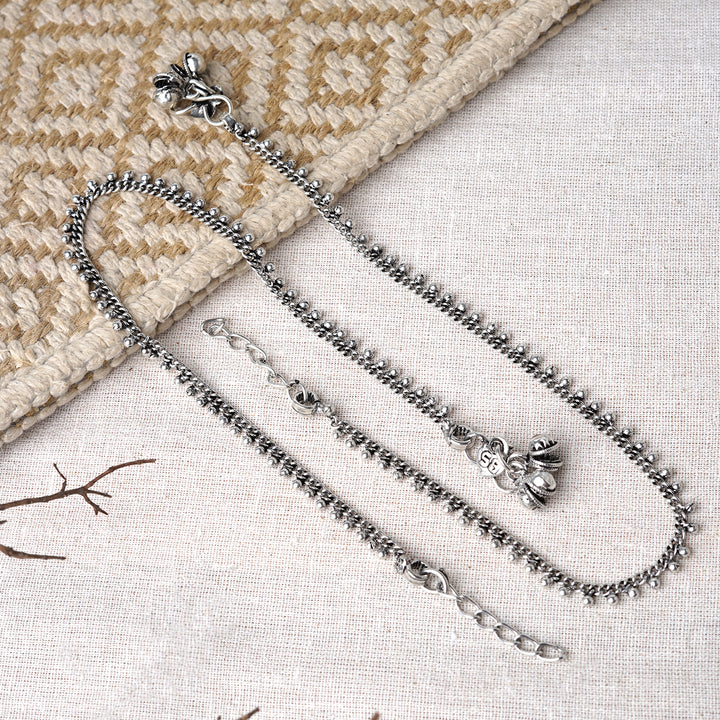 Teejh Farsha Silver Oxidised Ghungroo Anklet