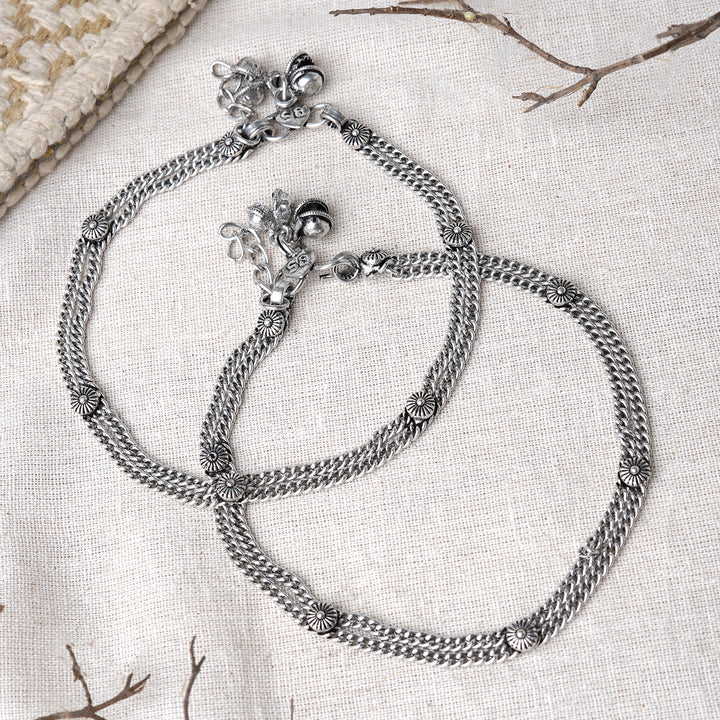 Teejh Sharanya Silver Oxidised Ghungroo Anklet