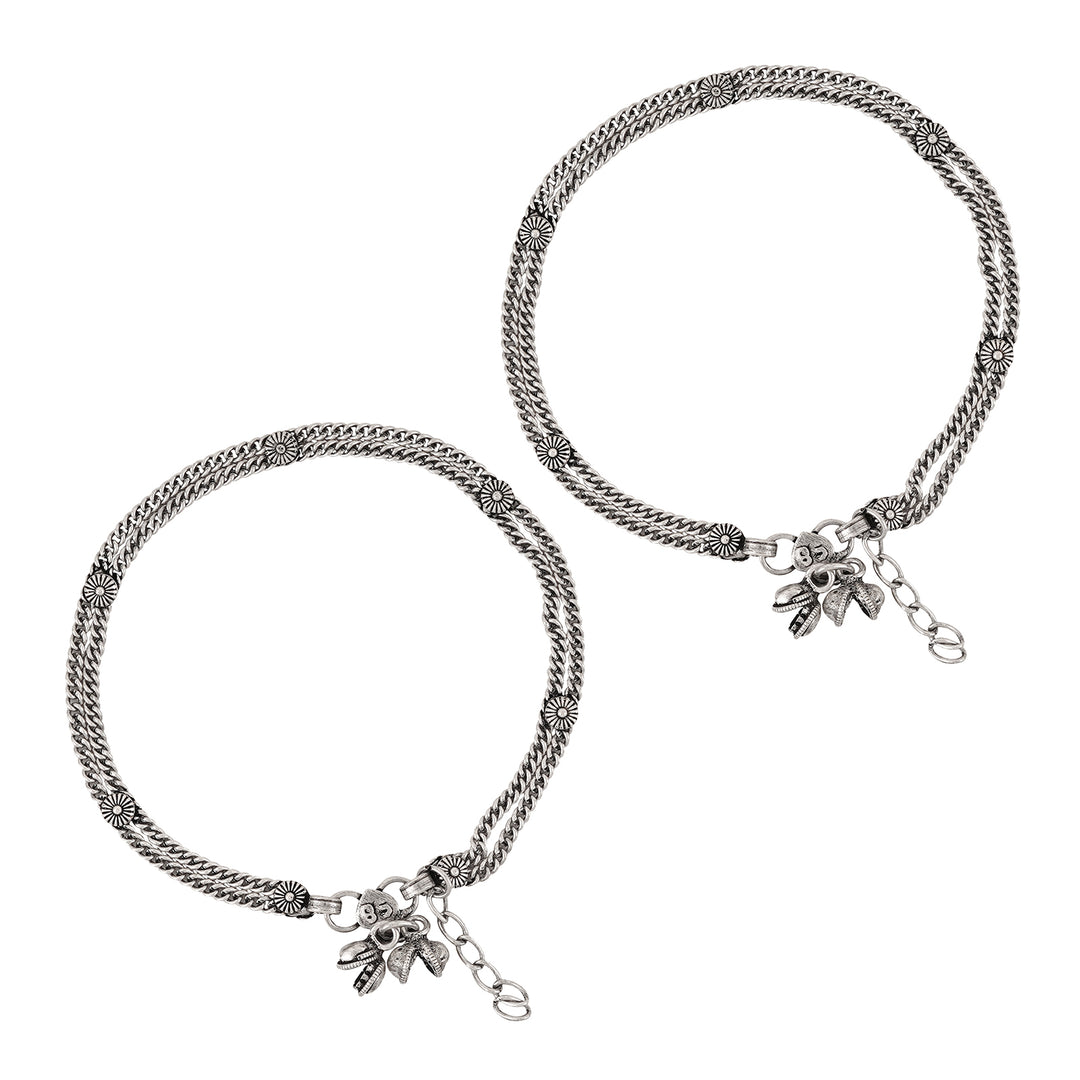Teejh Sharanya Silver Oxidised Ghungroo Anklet