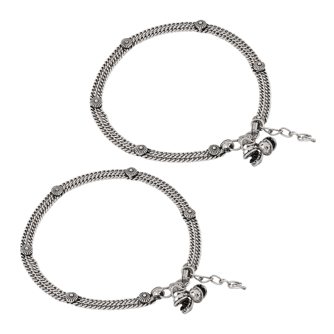 Teejh Sharanya Silver Oxidised Ghungroo Anklet