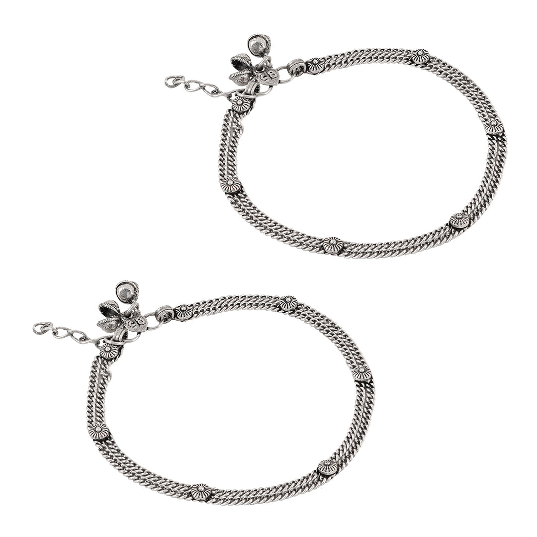 Teejh Sharanya Silver Oxidised Ghungroo Anklet