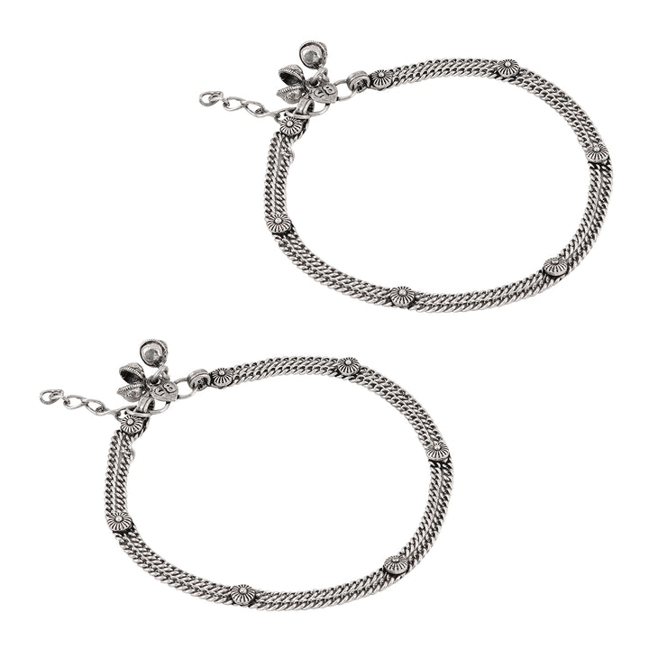 Teejh Sharanya Silver Oxidised Ghungroo Anklet