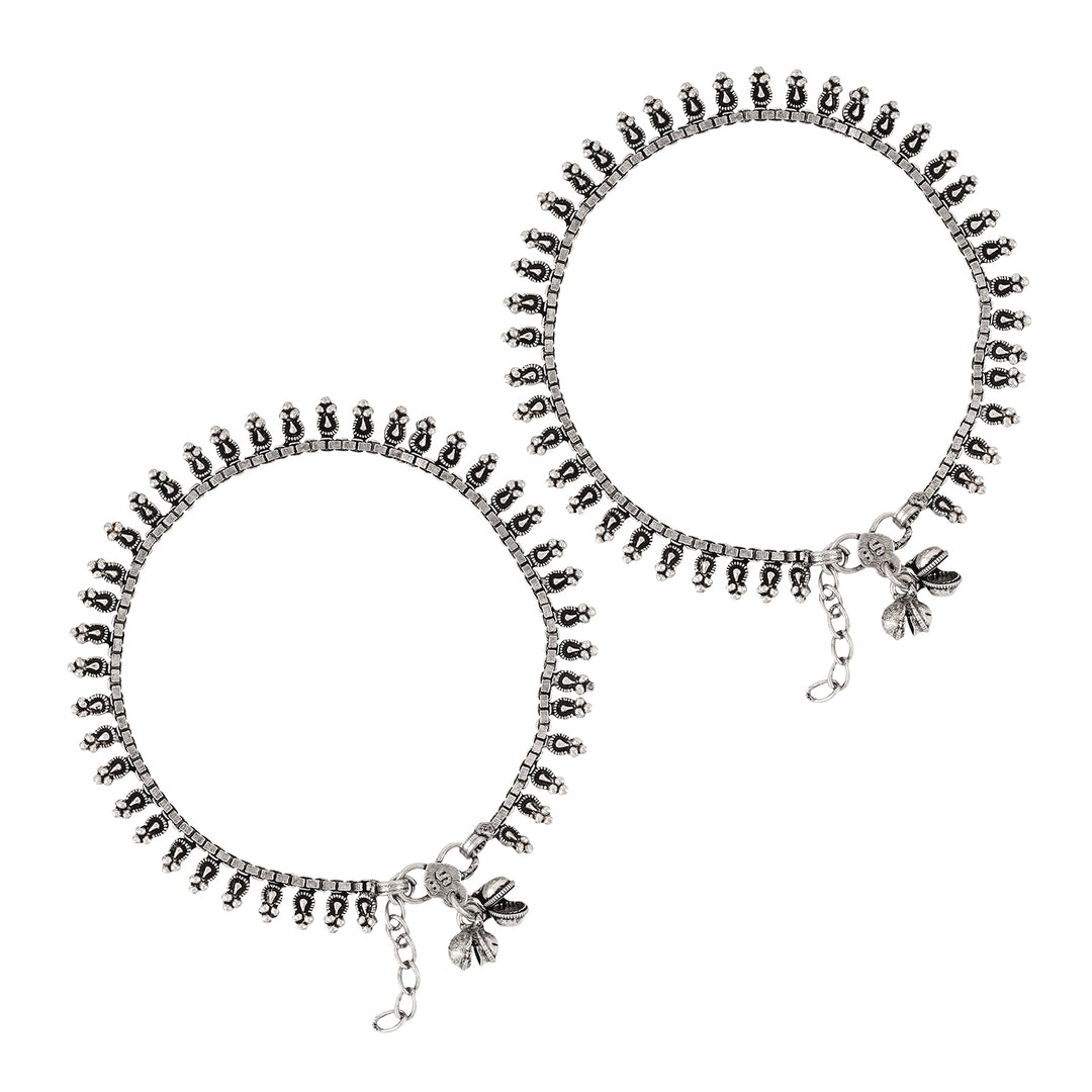 Teejh Hamsa Silver Oxidised Ghungroo Anklet