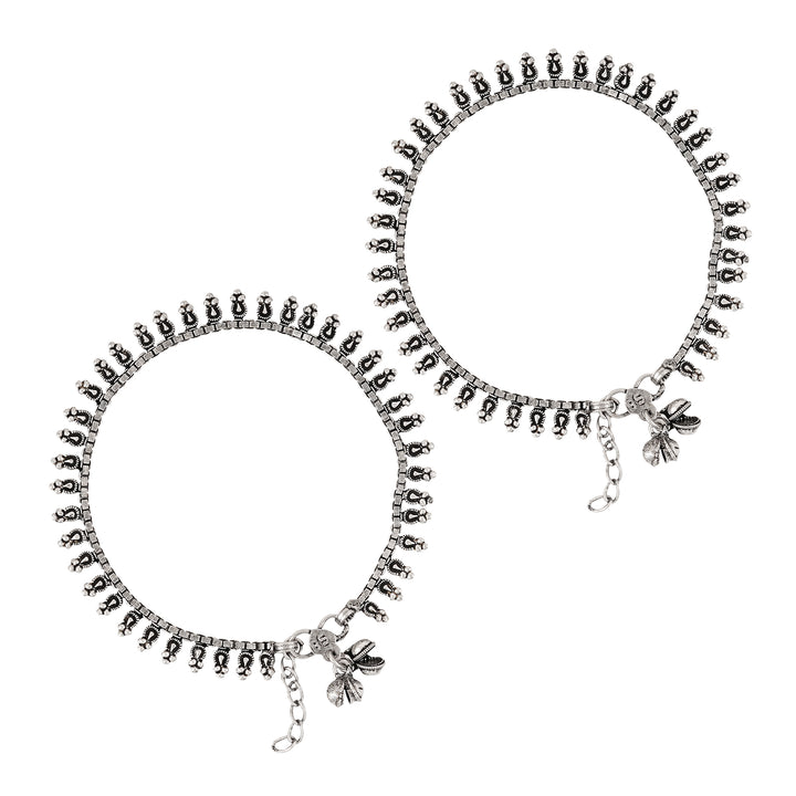 Teejh Hamsa Silver Oxidised Ghungroo Anklet