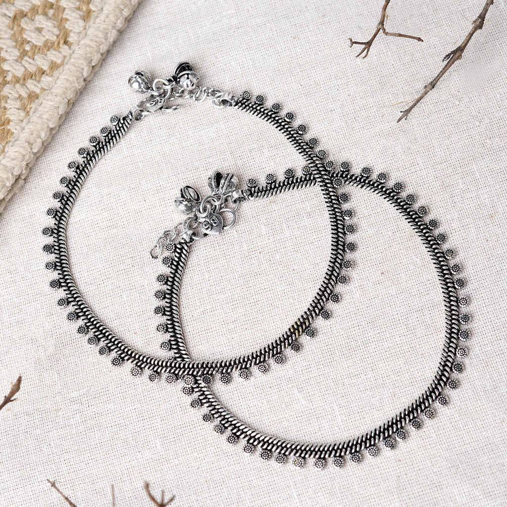 Teejh Indian Ethnic Jewellery| Buy Silver Oxidized Anklets Online