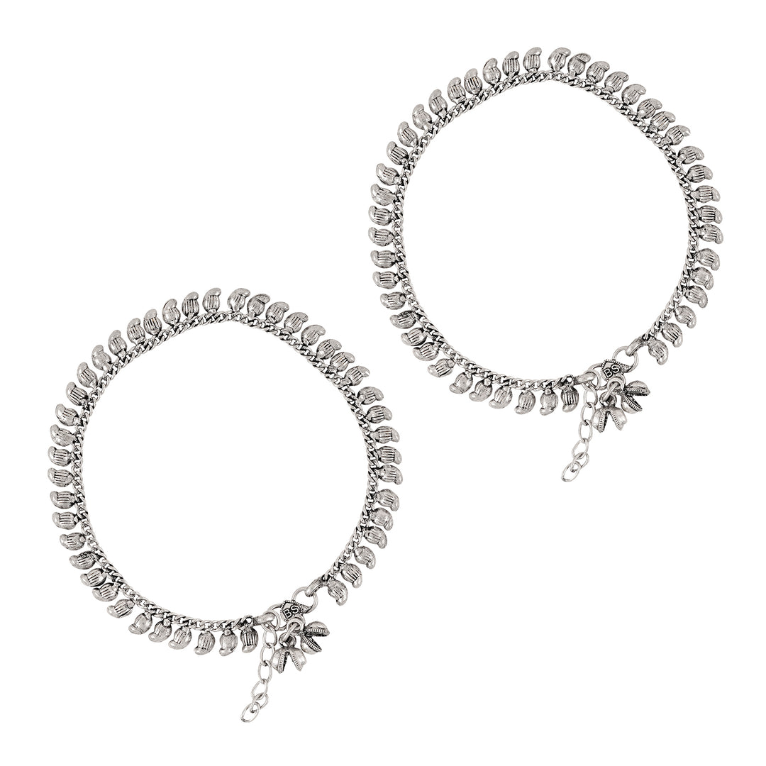 Teejh Manthara Silver Oxidised Ghungroo Anklets